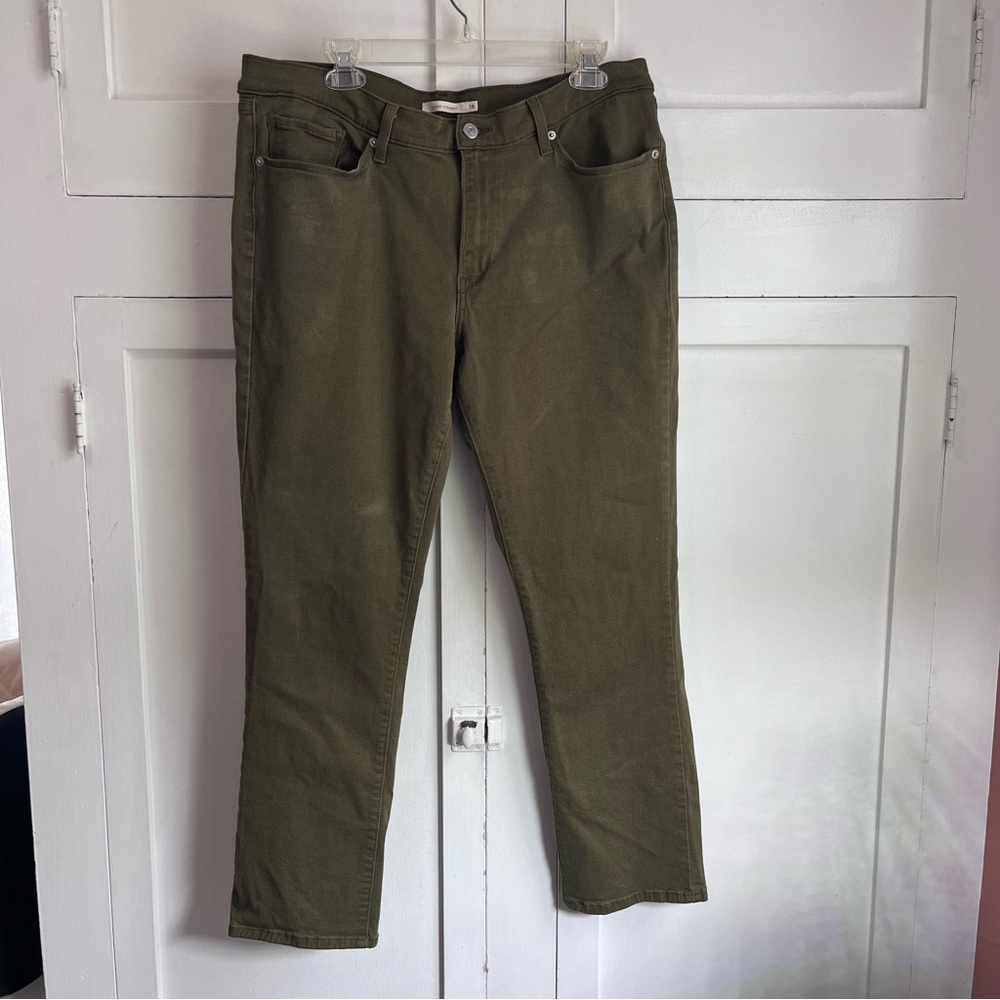 Levi's Women's Classic Straight Jeans Dark Olive Twill Size 16 Regular